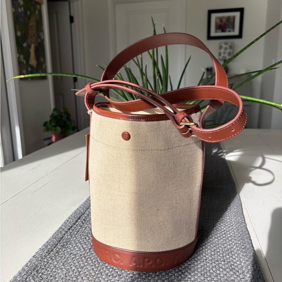 A.P.C. Handbags - A.P.C. Beige and Dark Brown Sac Helene Noisette Bucket Bag